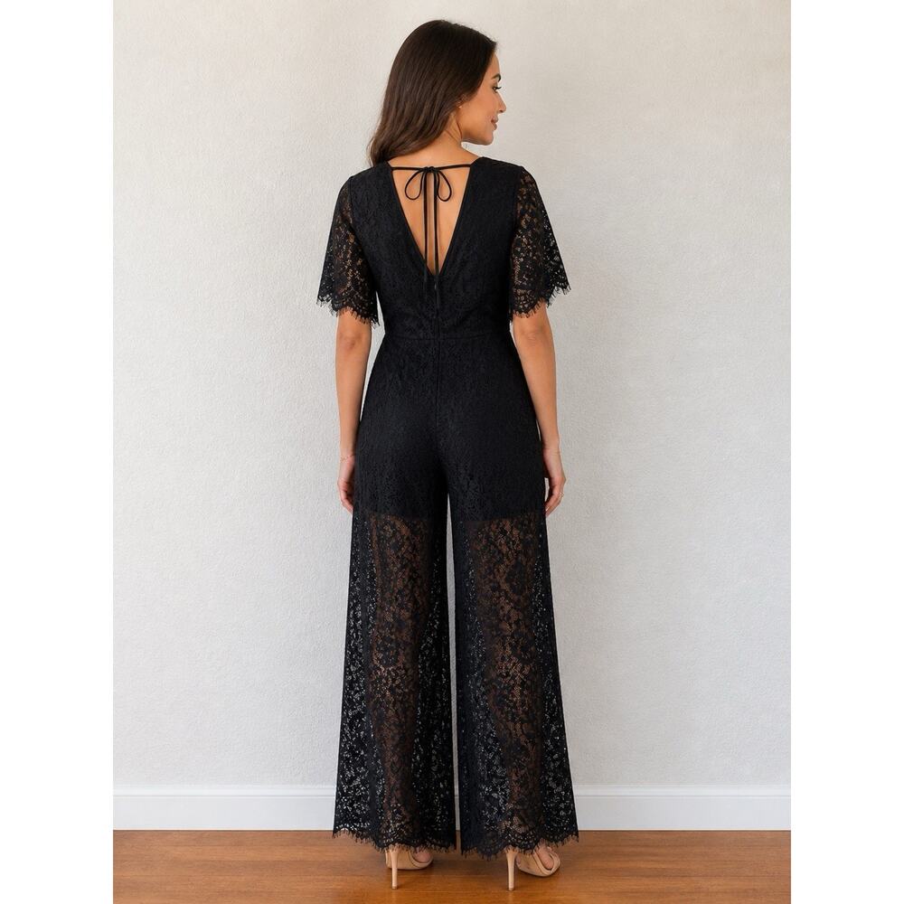 Trixxi Black Lace Wide Leg Jumpsuit EUC Romantic Feminine Size Large Chic - Picture 2 of 7